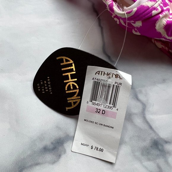 Athena Swim Molded Cup Bandini Tankini Top Size 32D Hot Pink Ikat Floral Modest - Picture 6 of 8